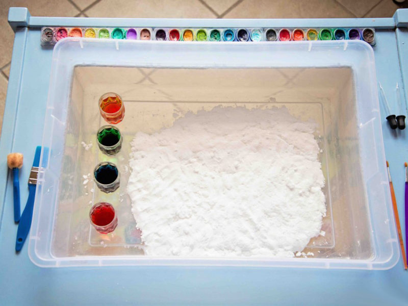 Fizzy Snow Dough Painting, one activity that combines science, art and sensory play with only THREE common ingredients!