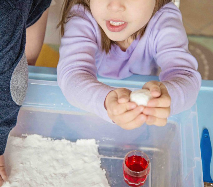 Fizzy Snow Dough Painting, one activity that combines science, art and sensory play with only THREE common ingredients!