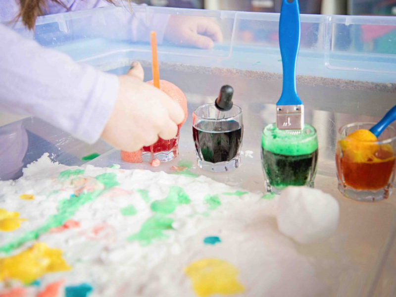 Fizzy Snow Dough Painting, one activity that combines science, art and sensory play with only THREE common ingredients!It was a huge hit!