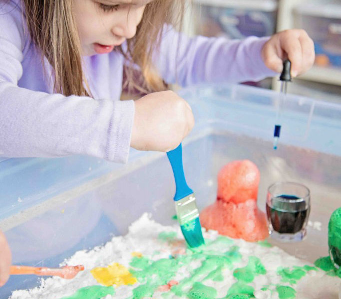 Fizzy Snow Dough Painting, one activity that combines science, art and sensory play with only THREE common ingredients!