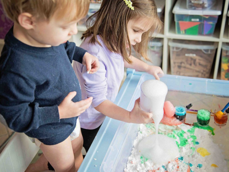 Fizzy Snow Dough Painting, one activity that combines science, art and sensory play with only THREE common ingredients!