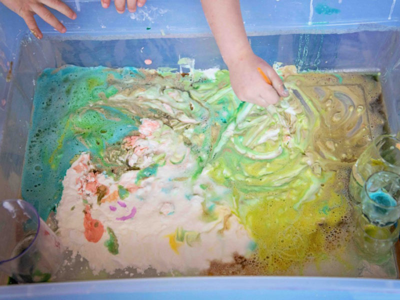 Fizzy Snow Dough Painting, one activity that combines science, art and sensory play with only THREE common ingredients!